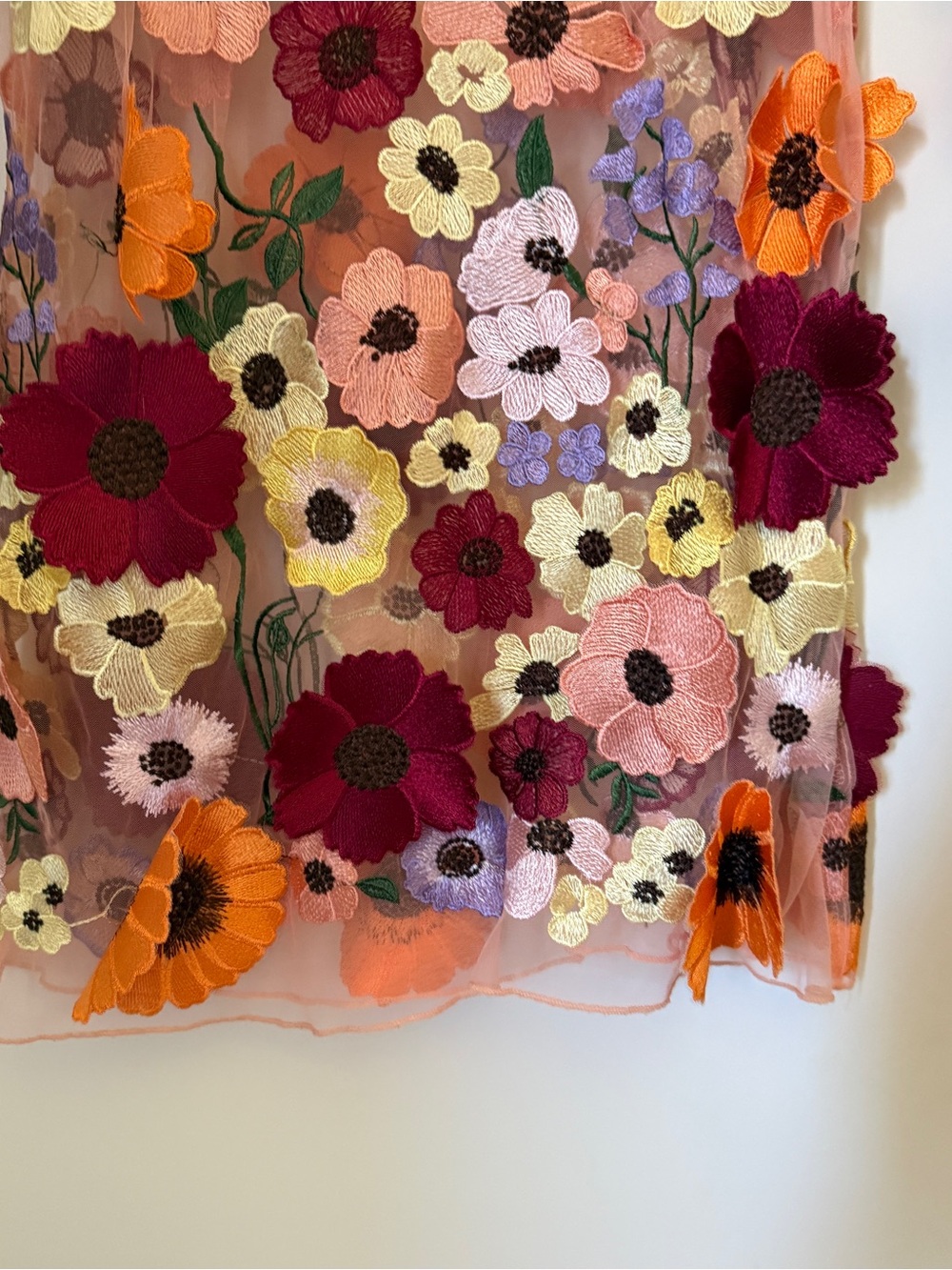 Finesse Sheer Long-Sleeve Dress with Multicolor Floral Appliqué - Picture 4 of 8